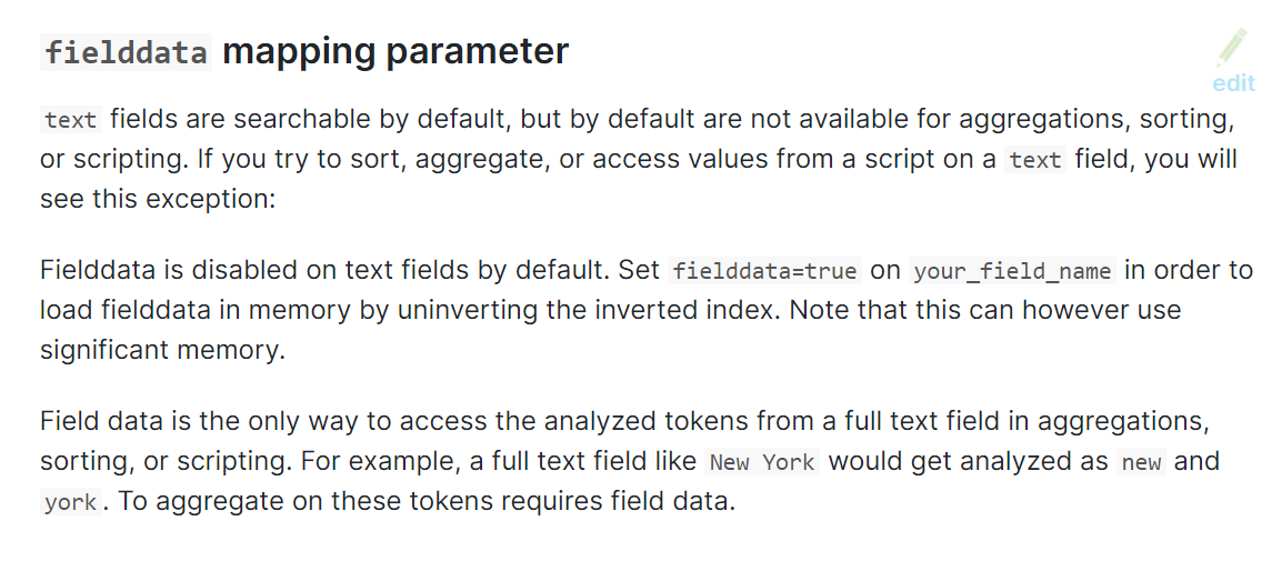 fielddata mapping parameter